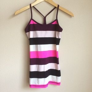 Lululemon Pink Striped Power Y Tank Size 4 (XS)